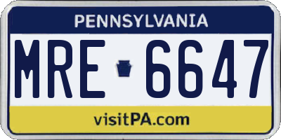 PA license plate MRE6647