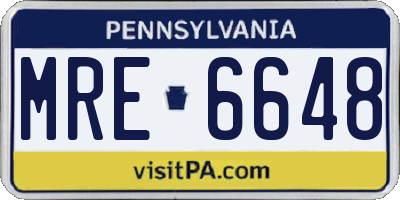 PA license plate MRE6648