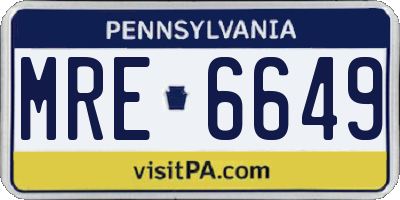 PA license plate MRE6649