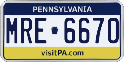 PA license plate MRE6670