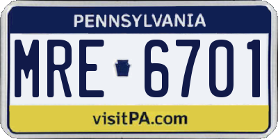 PA license plate MRE6701