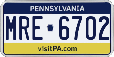 PA license plate MRE6702