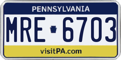 PA license plate MRE6703