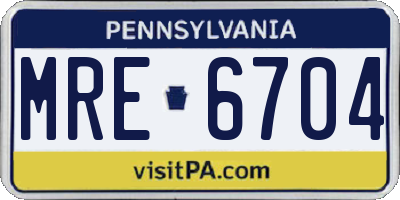 PA license plate MRE6704