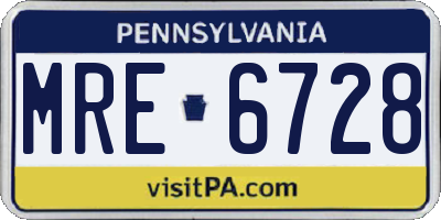 PA license plate MRE6728