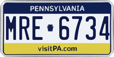 PA license plate MRE6734