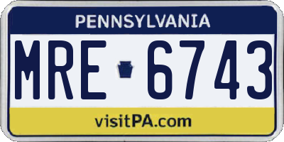 PA license plate MRE6743