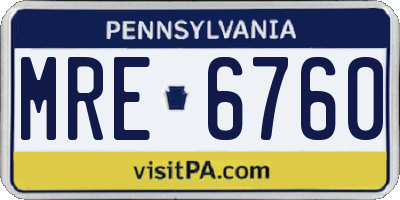 PA license plate MRE6760