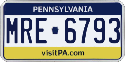 PA license plate MRE6793