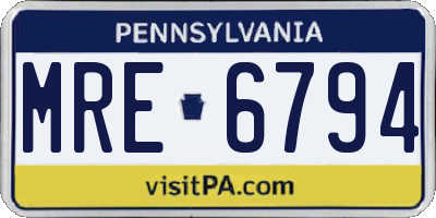 PA license plate MRE6794