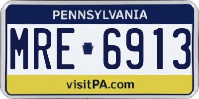 PA license plate MRE6913