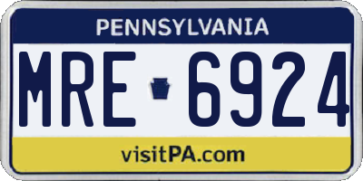 PA license plate MRE6924