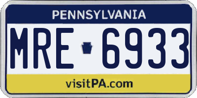 PA license plate MRE6933