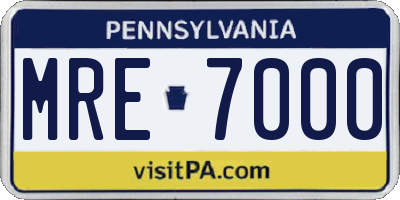 PA license plate MRE7000