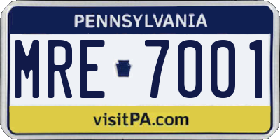 PA license plate MRE7001