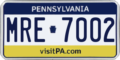 PA license plate MRE7002