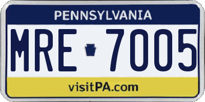 PA license plate MRE7005