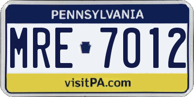 PA license plate MRE7012