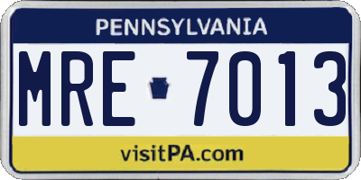 PA license plate MRE7013