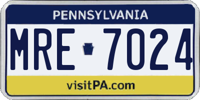 PA license plate MRE7024