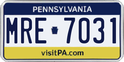 PA license plate MRE7031