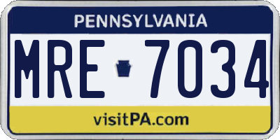 PA license plate MRE7034
