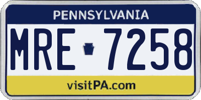 PA license plate MRE7258