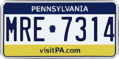 PA license plate MRE7314