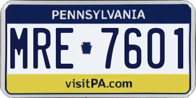 PA license plate MRE7601