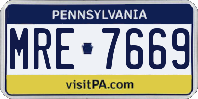 PA license plate MRE7669