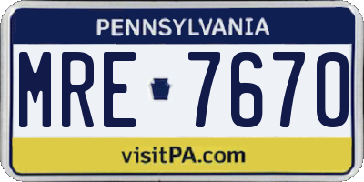 PA license plate MRE7670