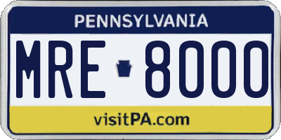 PA license plate MRE8000