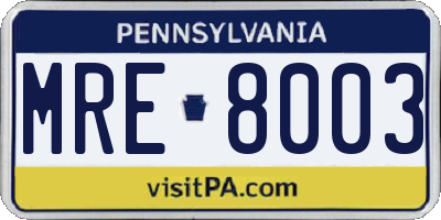 PA license plate MRE8003