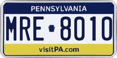 PA license plate MRE8010