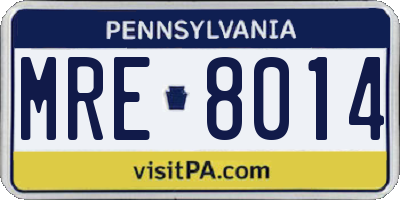 PA license plate MRE8014