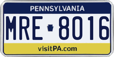 PA license plate MRE8016