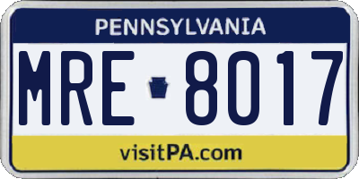 PA license plate MRE8017