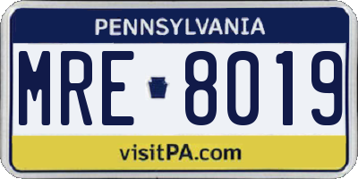 PA license plate MRE8019