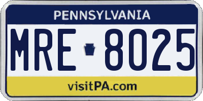 PA license plate MRE8025
