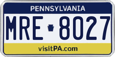 PA license plate MRE8027