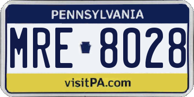 PA license plate MRE8028