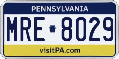 PA license plate MRE8029