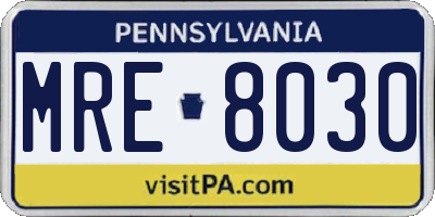 PA license plate MRE8030