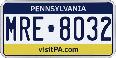 PA license plate MRE8032