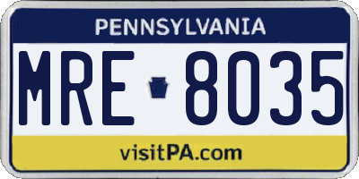 PA license plate MRE8035