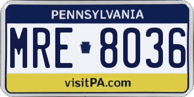 PA license plate MRE8036
