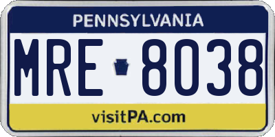 PA license plate MRE8038