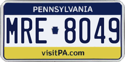 PA license plate MRE8049