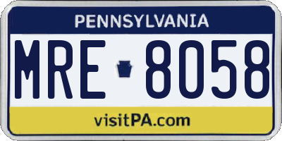 PA license plate MRE8058