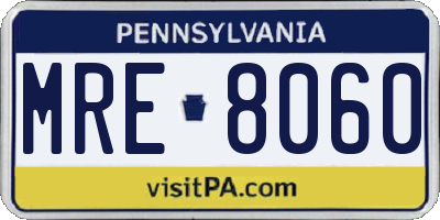 PA license plate MRE8060